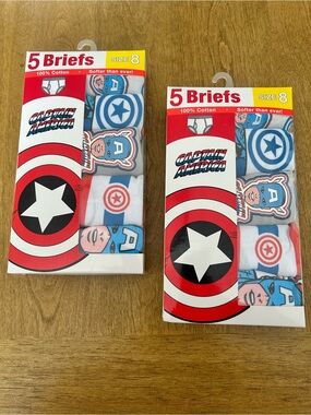 Captain America Cotton Briefs  
Size 8  
( 2 pkgs / 10pr total )